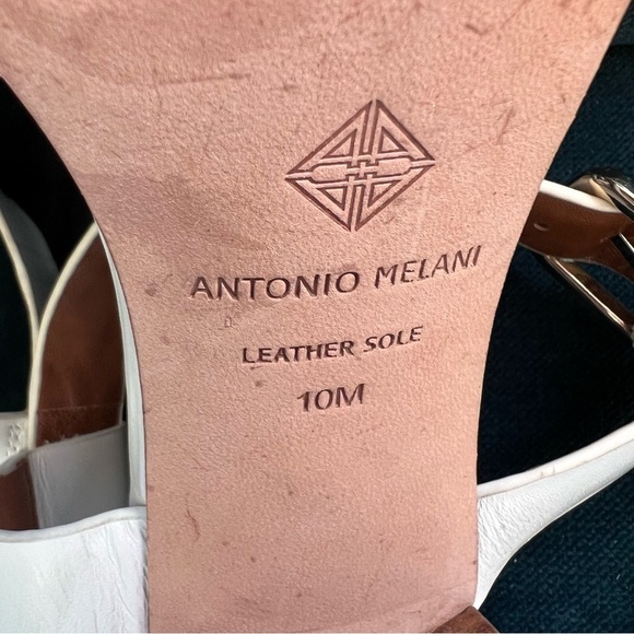 ANTONIO MELANI STACKED BLOCK HEEL ANKLE STRAP GROMMET SANDALS WHITE SIZE 10 - Picture 5 of 9